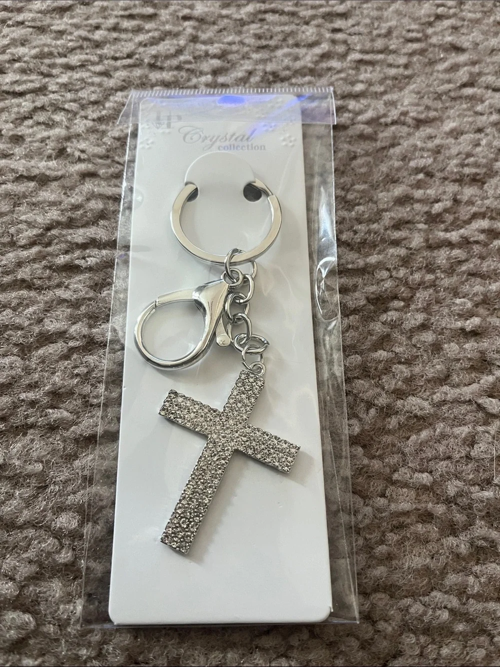Rhinestone Cross Keychain - Silver Sparkle